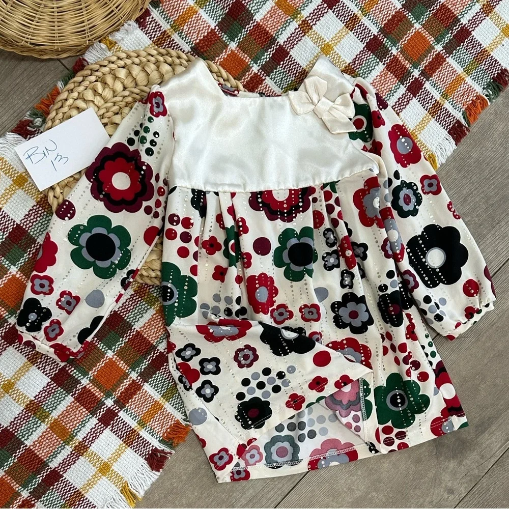 Y2K Children’s Place Girl Christmas Satiny Hippy Floral Dress Size 24 Months - Picture 13 of 15